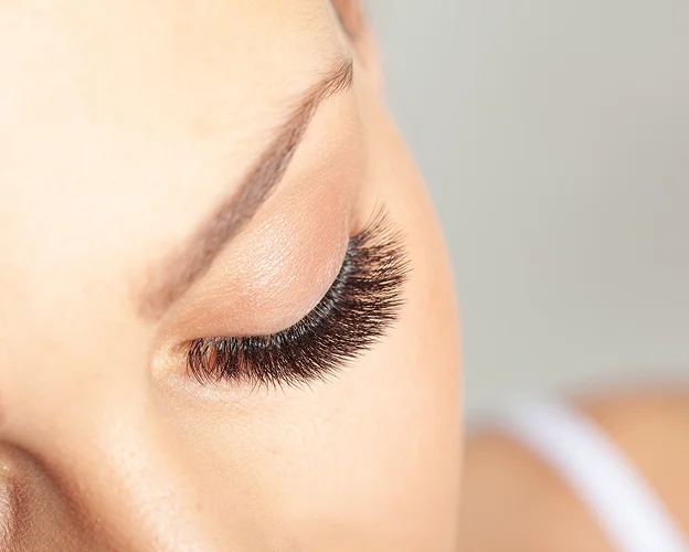 Gros plan d'un œil fermé avec des cils volumineux et un sourcil défini à La Chapelle-Vendômoise près de Blois dans le Loir-et-Cher 41